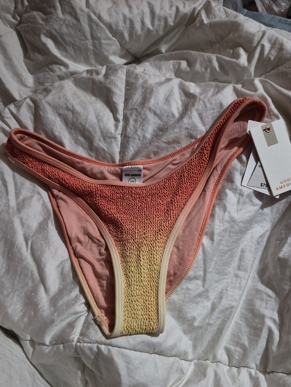 Good American Ombre Peach to Yellow Textured Bikini Bottom, NWT